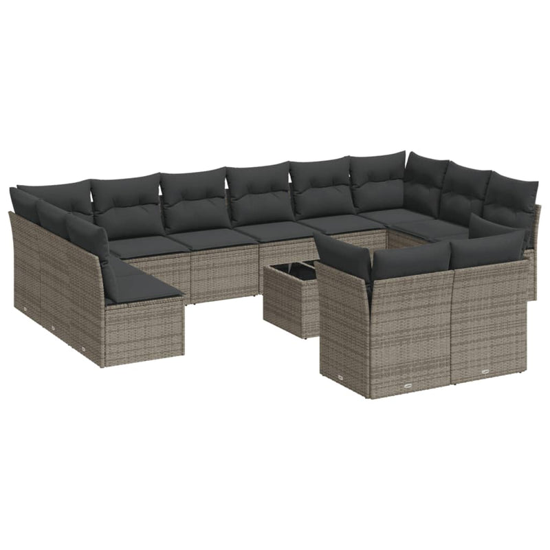 vidaXL 13 Piece Garden Sofa Set with Cushions Grey Poly Rattan