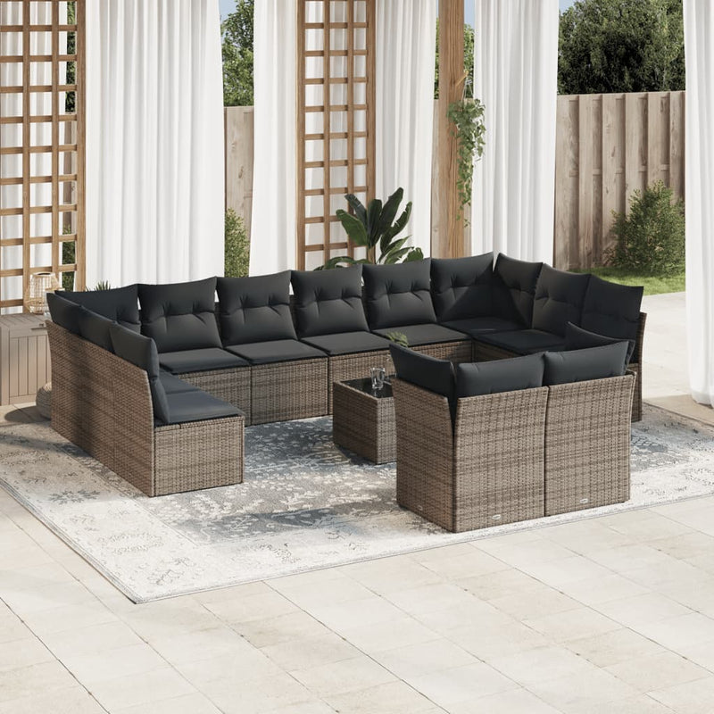 13 Piece Garden Sofa Set with Cushions Grey Poly Rattan