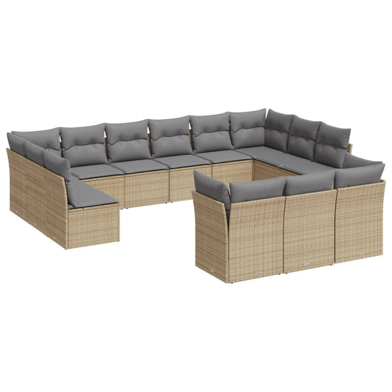 vidaXL 13 Piece Garden Sofa Set with Cushions Beige Poly Rattan