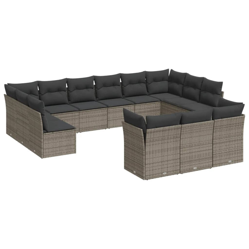 13 Piece Garden Sofa Set with Cushions Grey Poly Rattan