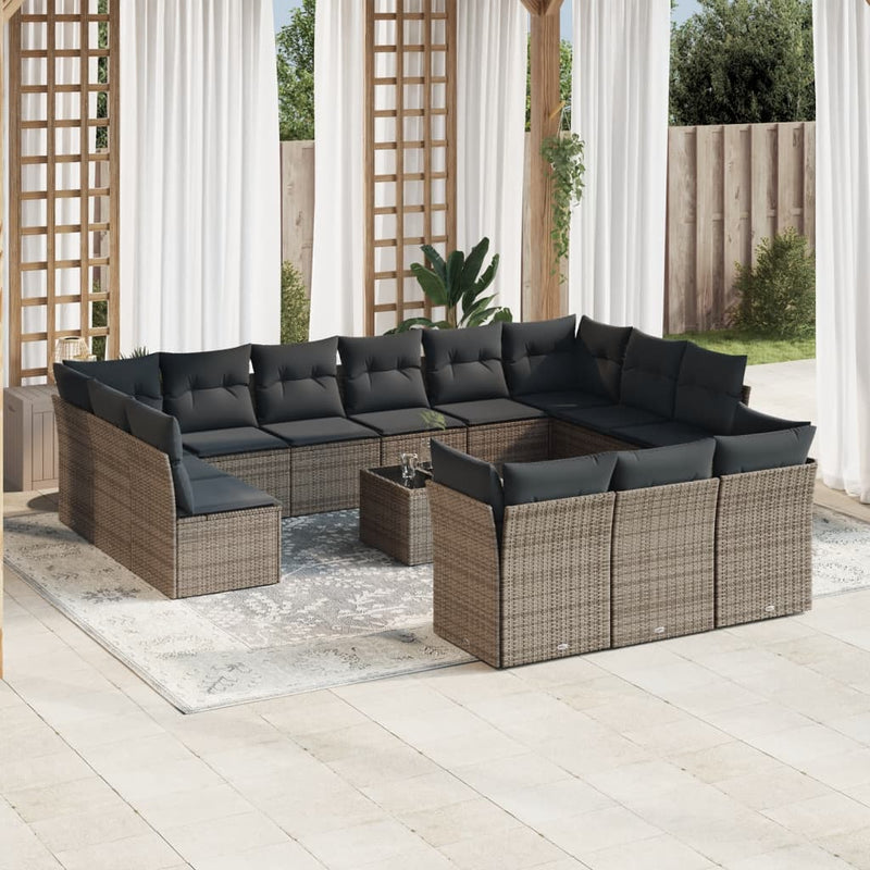 vidaXL 14 Piece Garden Sofa Set with Cushions Grey Poly Rattan
