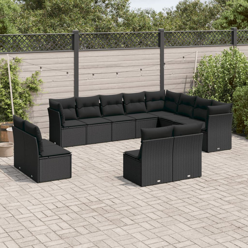 vidaXL 12 Piece Garden Sofa Set with Cushions Black Poly Rattan