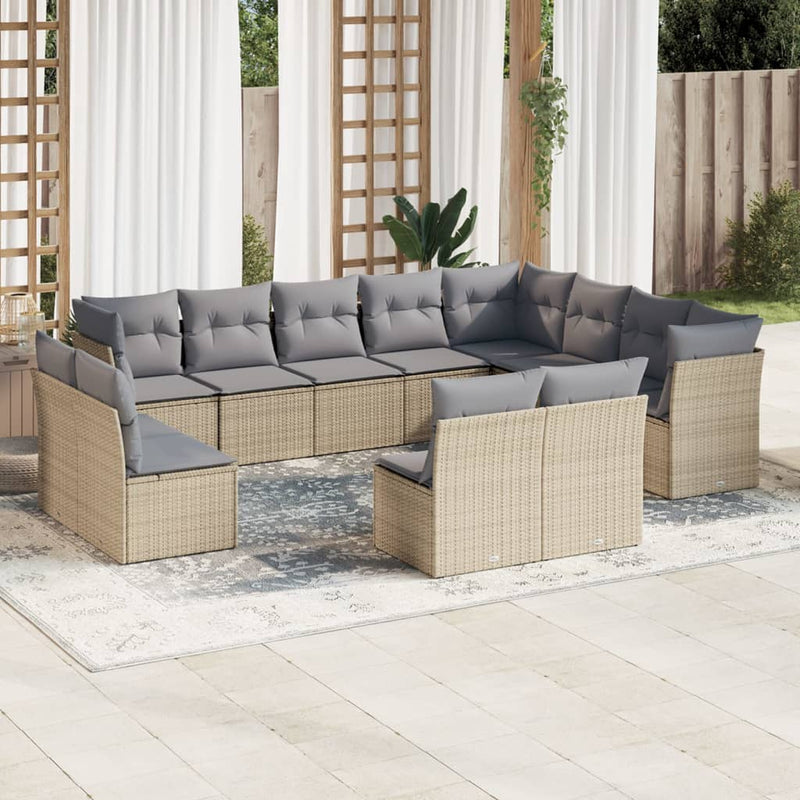 vidaXL 12 Piece Garden Sofa Set with Cushions Beige Poly Rattan
