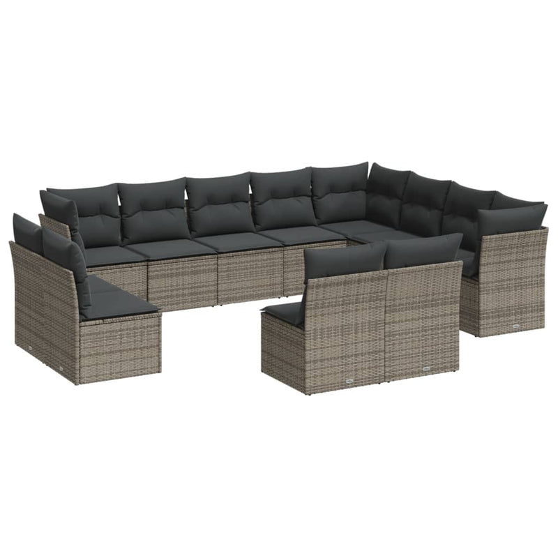 12 Piece Garden Sofa Set with Cushions Grey Poly Rattan