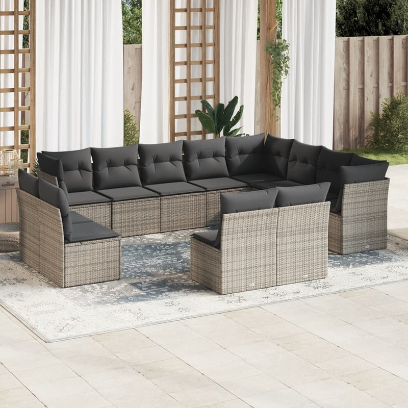 vidaXL 12 Piece Garden Sofa Set with Cushions Grey Poly Rattan