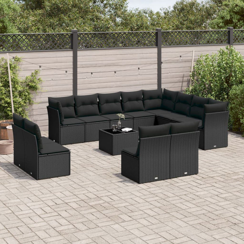 vidaXL 13 Piece Garden Sofa Set with Cushions Black Poly Rattan