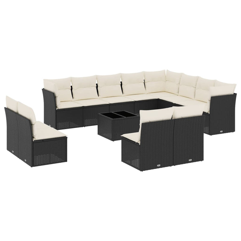 vidaXL 13 Piece Garden Sofa Set with Cushions Black Poly Rattan