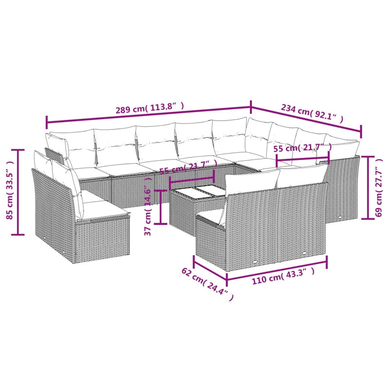 vidaXL 13 Piece Garden Sofa Set with Cushions Black Poly Rattan
