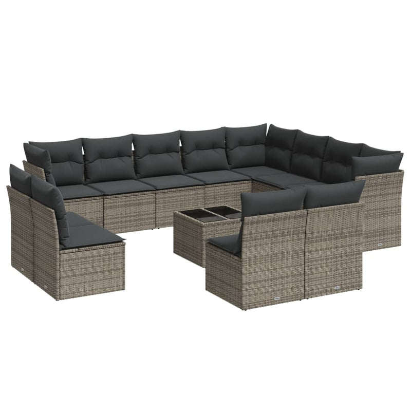 13 Piece Garden Sofa Set with Cushions Grey Poly Rattan