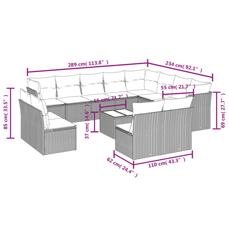 vidaXL 13 Piece Garden Sofa Set with Cushions Grey Poly Rattan