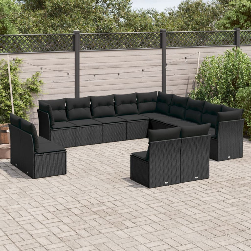 13 Piece Garden Sofa Set with Cushions Black Poly Rattan