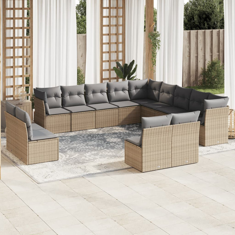 vidaXL 13 Piece Garden Sofa Set with Cushions Beige Poly Rattan