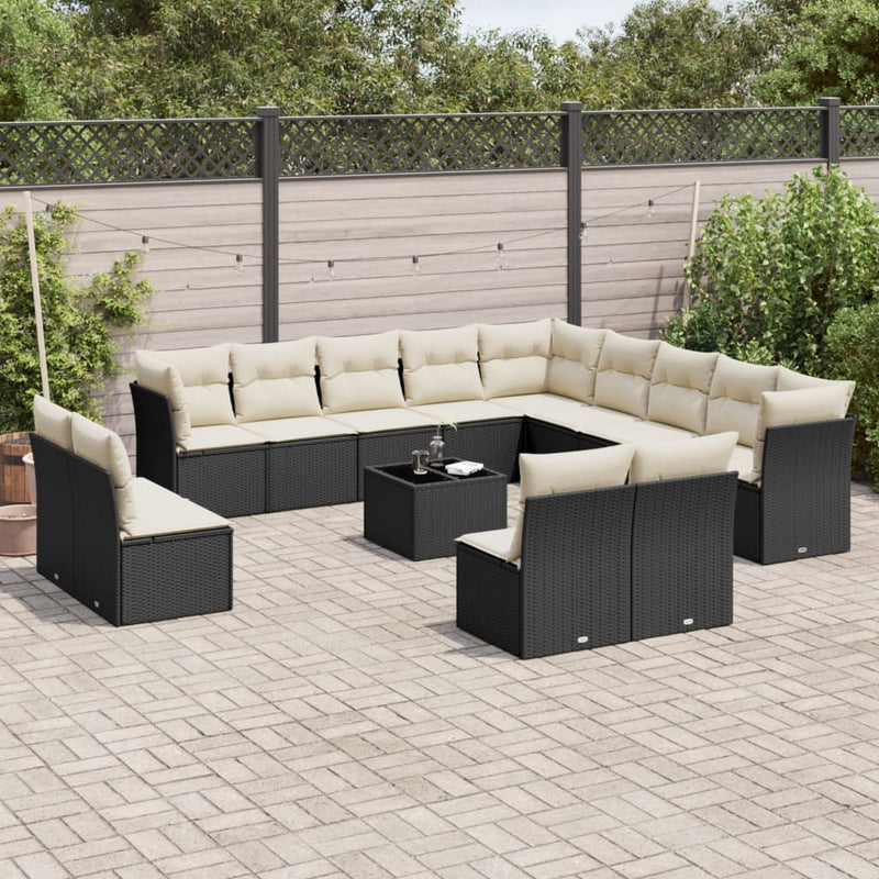 vidaXL 14 Piece Garden Sofa Set with Cushions Black Poly Rattan