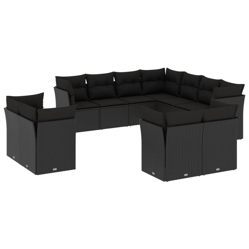 11 Piece Garden Sofa Set with Cushions Black Poly Rattan