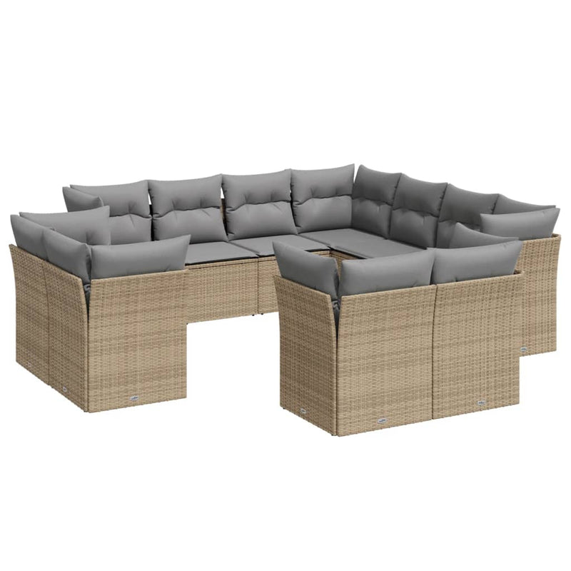 vidaXL 11 Piece Garden Sofa Set with Cushions Beige Poly Rattan