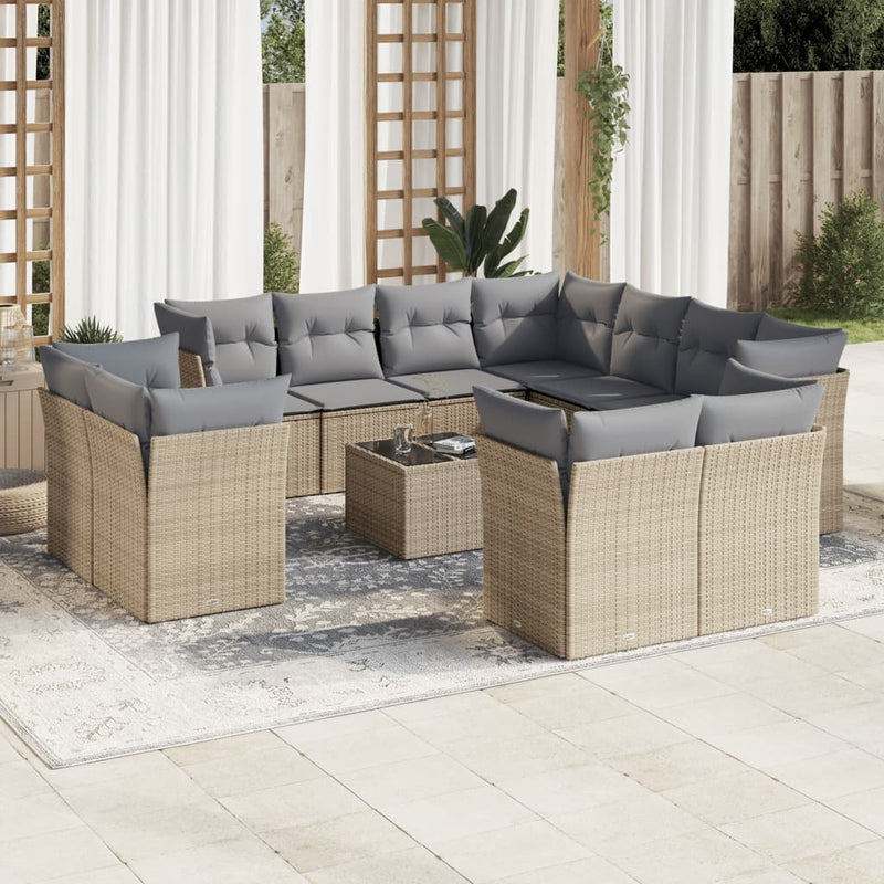 vidaXL 12 Piece Garden Sofa Set with Cushions Beige Poly Rattan