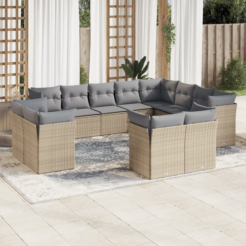 vidaXL 12 Piece Garden Sofa Set with Cushions Beige Poly Rattan