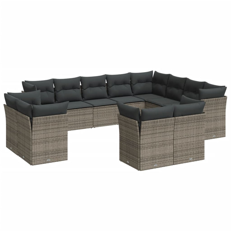 vidaXL 12 Piece Garden Sofa Set with Cushions Grey Poly Rattan