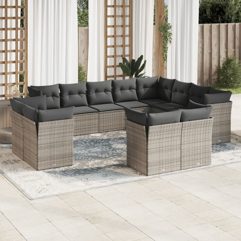 12 Piece Garden Sofa Set with Cushions Grey Poly Rattan