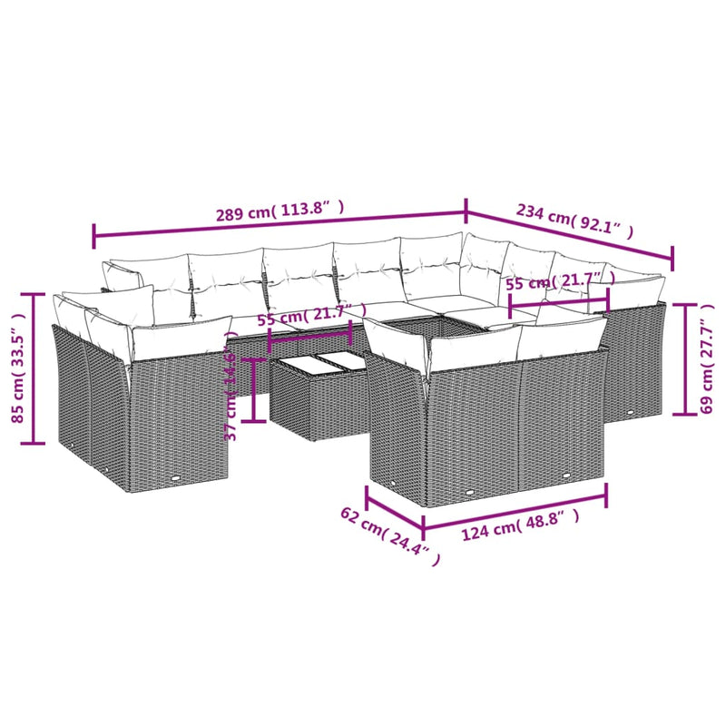 vidaXL 13 Piece Garden Sofa Set with Cushions Grey Poly Rattan
