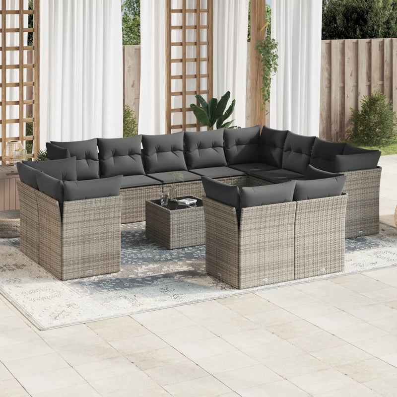 13 Piece Garden Sofa Set with Cushions Grey Poly Rattan