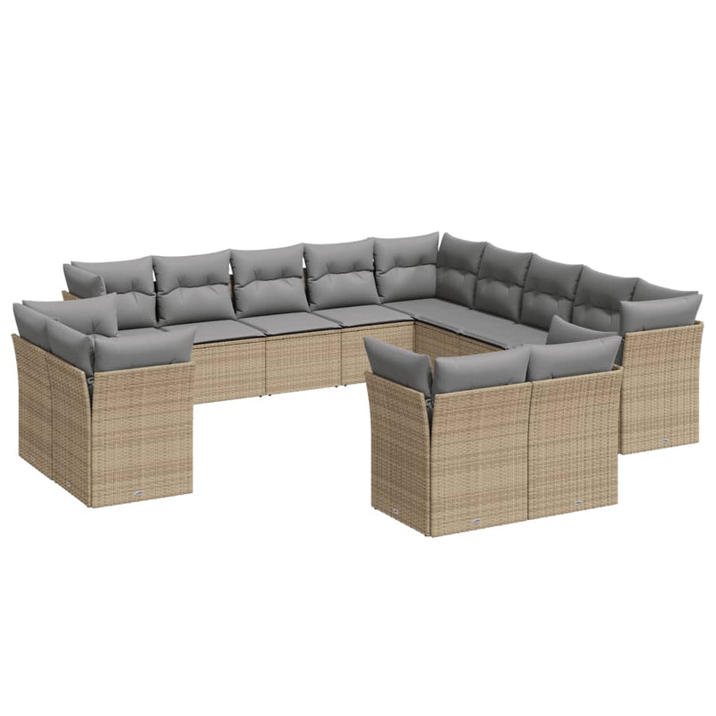 vidaXL 13 Piece Garden Sofa Set with Cushions Beige Poly Rattan