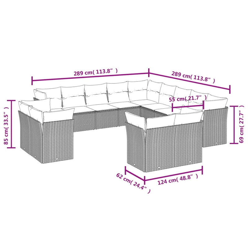 vidaXL 13 Piece Garden Sofa Set with Cushions Beige Poly Rattan