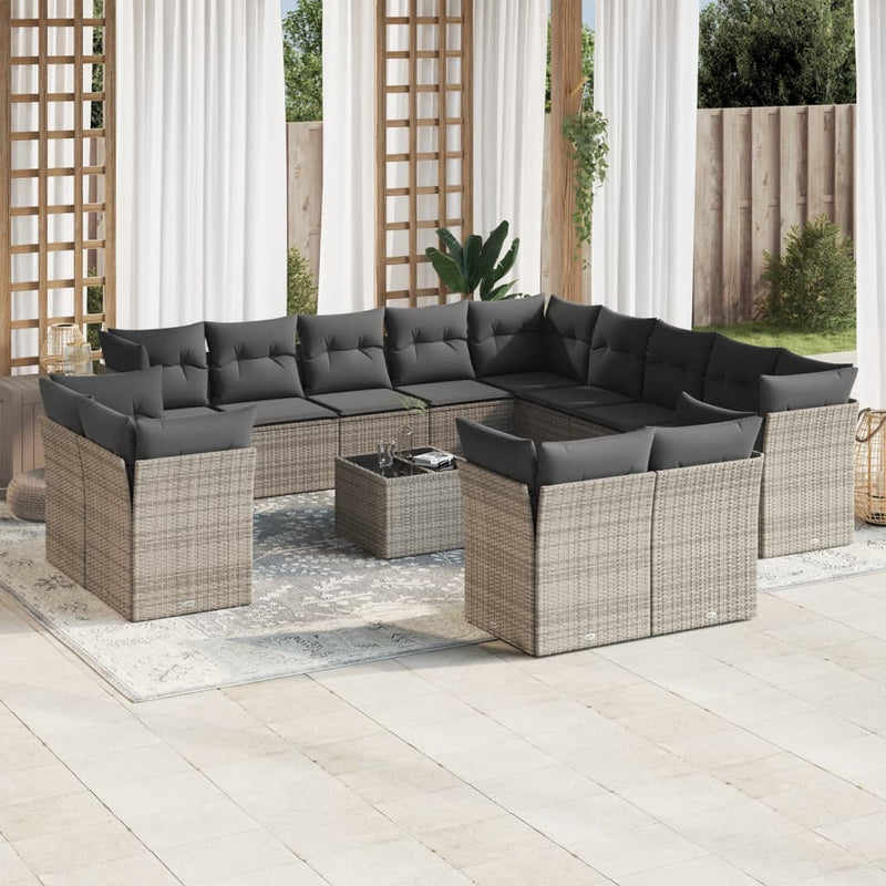 vidaXL 14 Piece Garden Sofa Set with Cushions Grey Poly Rattan