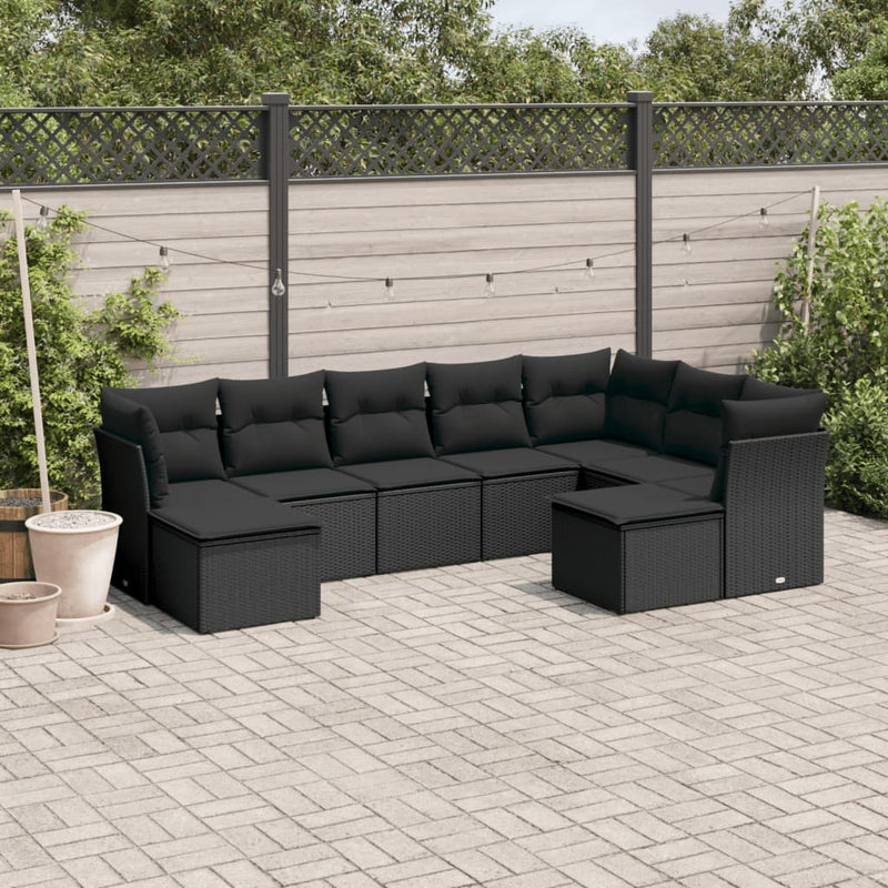 vidaXL 9 Piece Garden Sofa Set with Cushions Black Poly Rattan