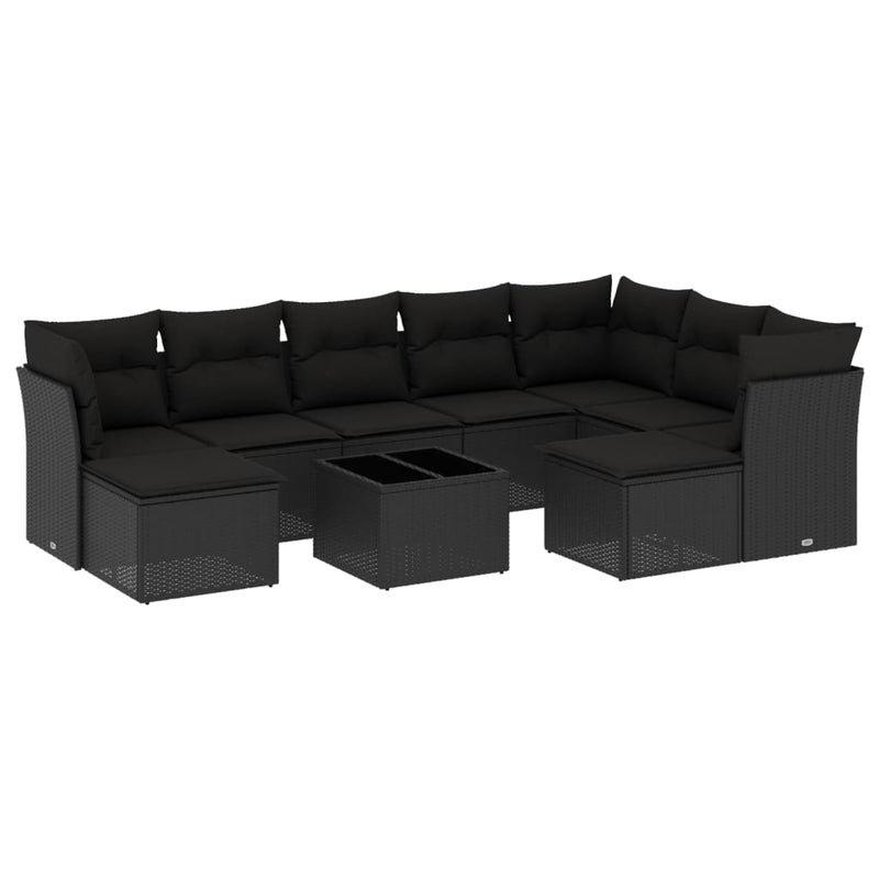vidaXL 10 Piece Garden Sofa Set with Cushions Black Poly Rattan