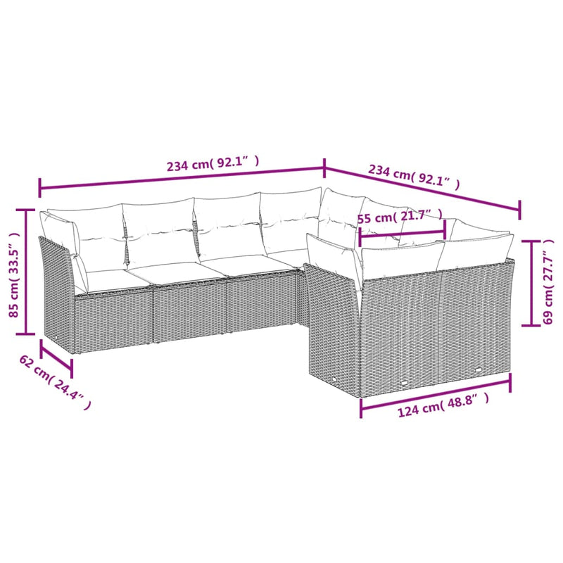 vidaXL 8 Piece Garden Sofa Set with Cushions Black Poly Rattan