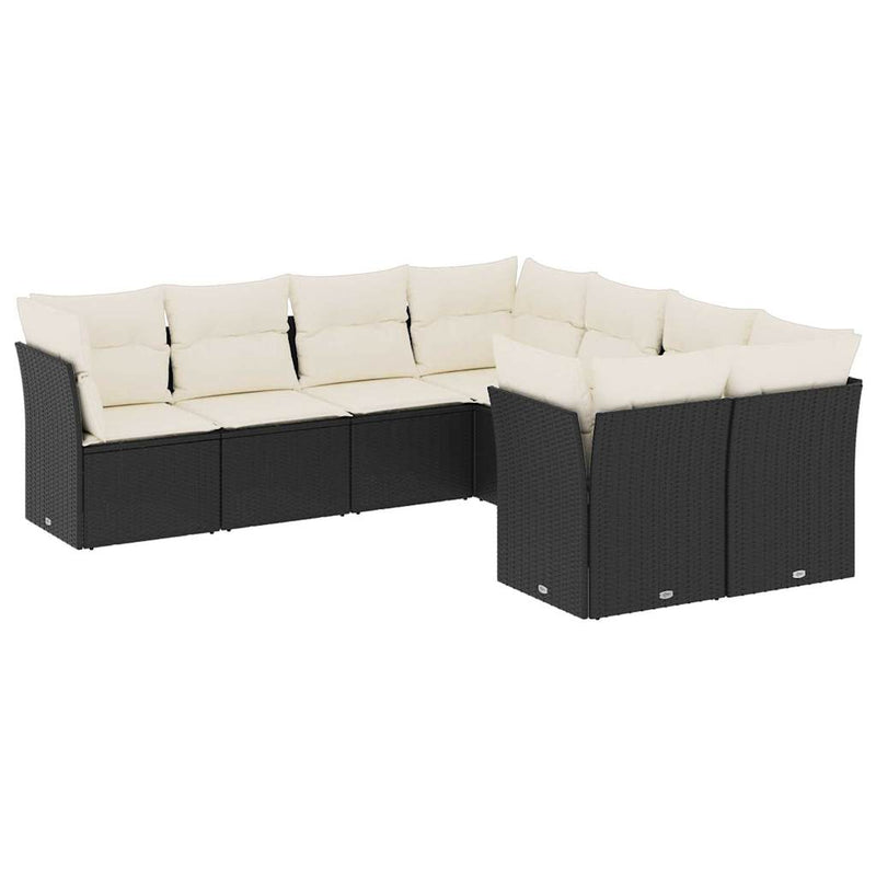 vidaXL 8 Piece Garden Sofa Set with Cushions Black Poly Rattan