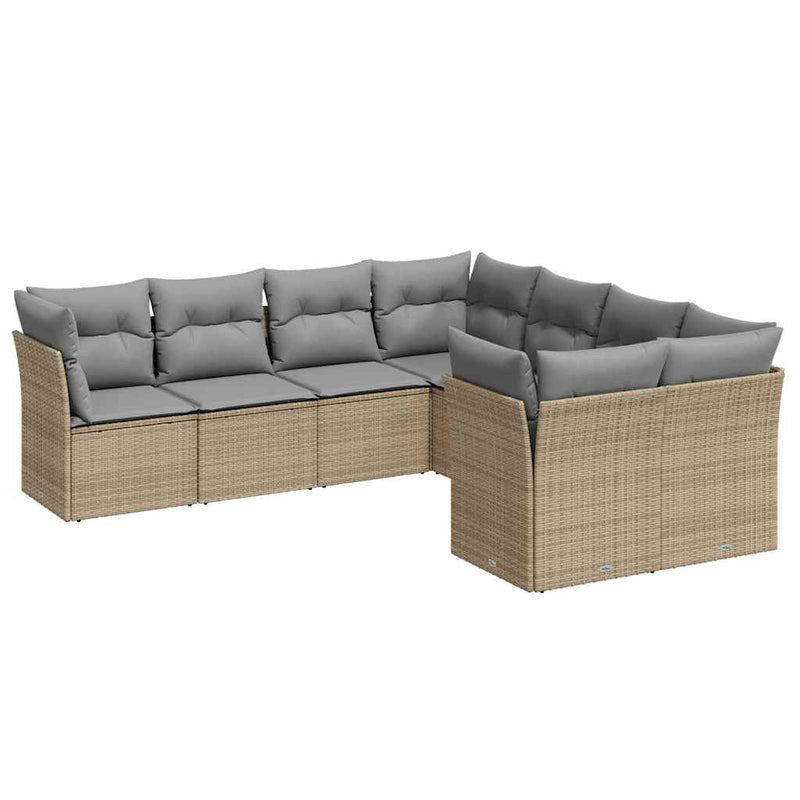 vidaXL 8 Piece Garden Sofa Set with Cushions Beige Poly Rattan