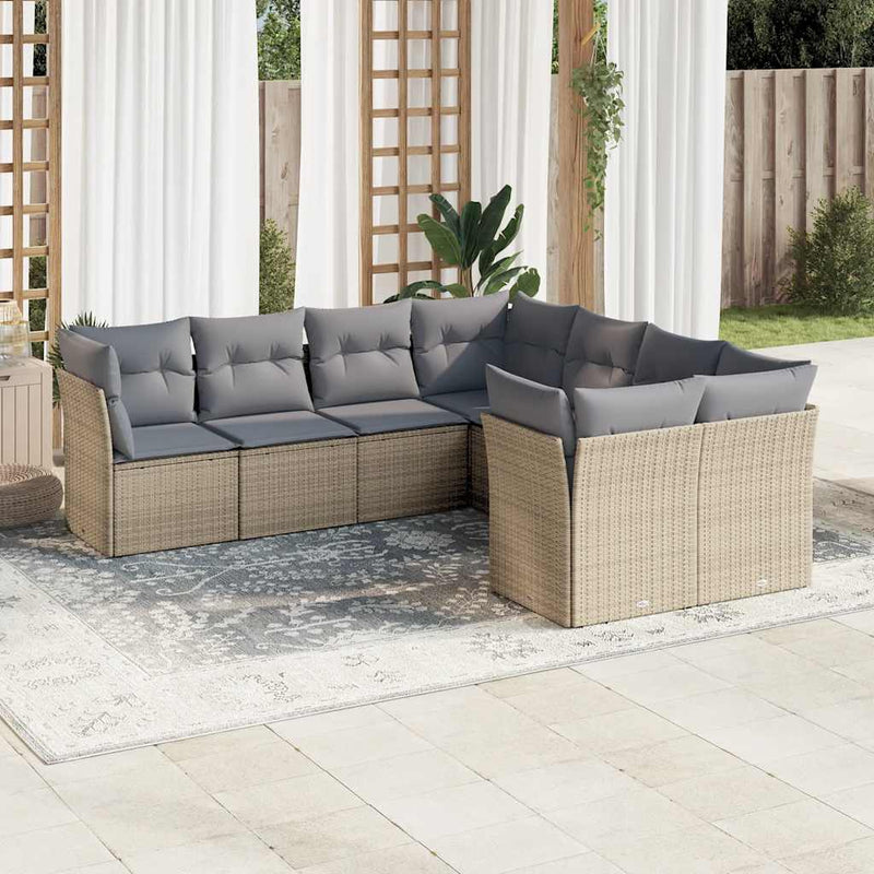 vidaXL 8 Piece Garden Sofa Set with Cushions Beige Poly Rattan