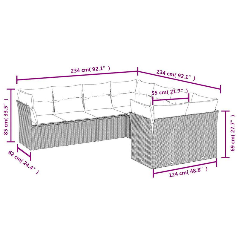 vidaXL 8 Piece Garden Sofa Set with Cushions Grey Poly Rattan