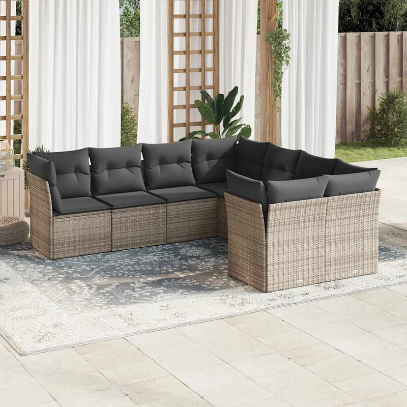 vidaXL 8 Piece Garden Sofa Set with Cushions Grey Poly Rattan