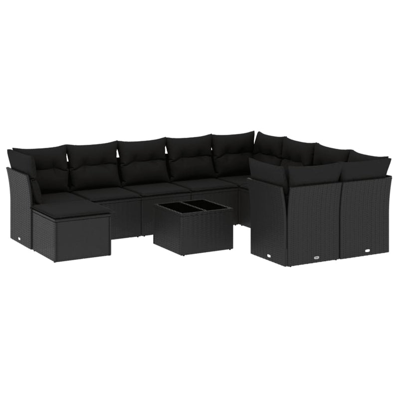 vidaXL 11 Piece Garden Sofa Set with Cushions Black Poly Rattan