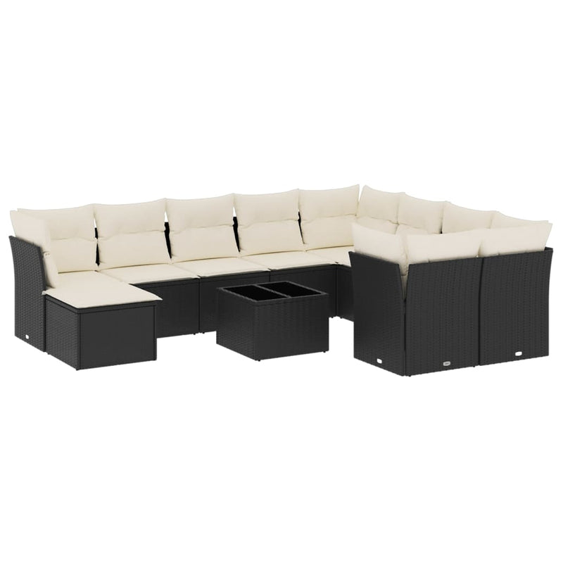 vidaXL 11 Piece Garden Sofa Set with Cushions Black Poly Rattan