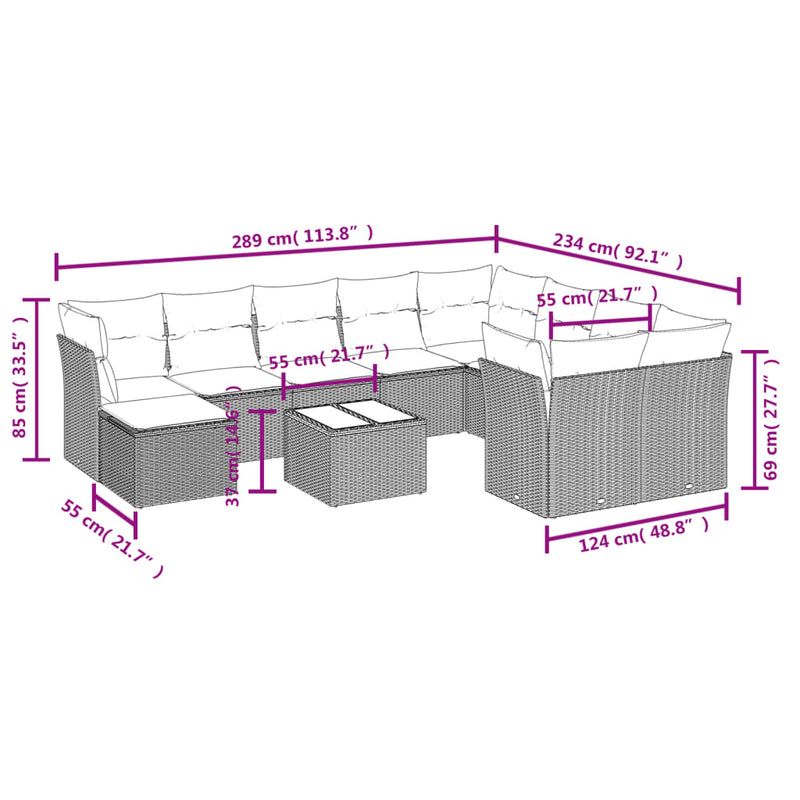 vidaXL 11 Piece Garden Sofa Set with Cushions Grey Poly Rattan