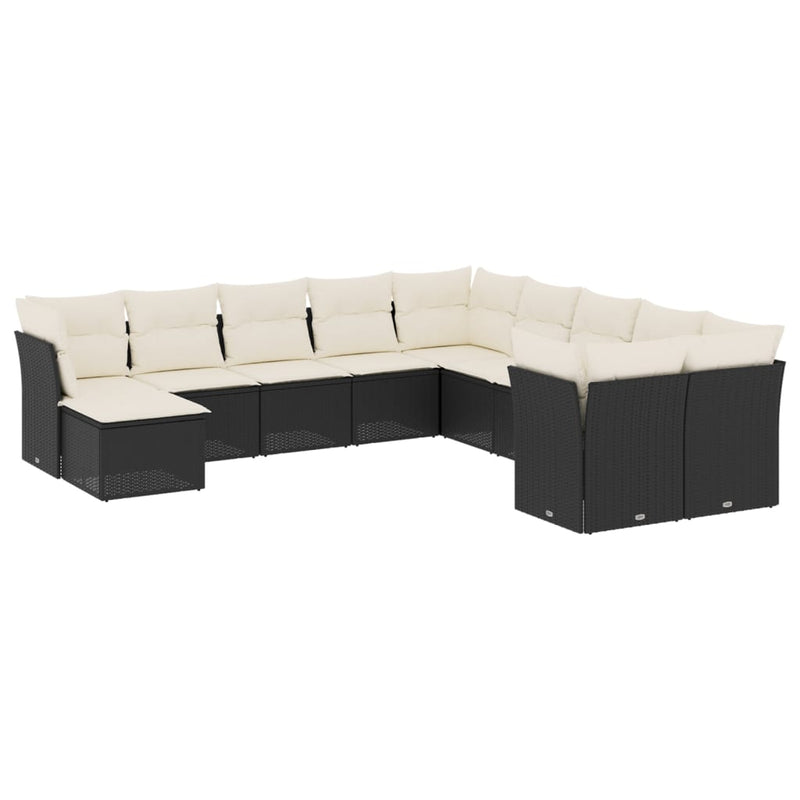 vidaXL 11 Piece Garden Sofa Set with Cushions Black Poly Rattan