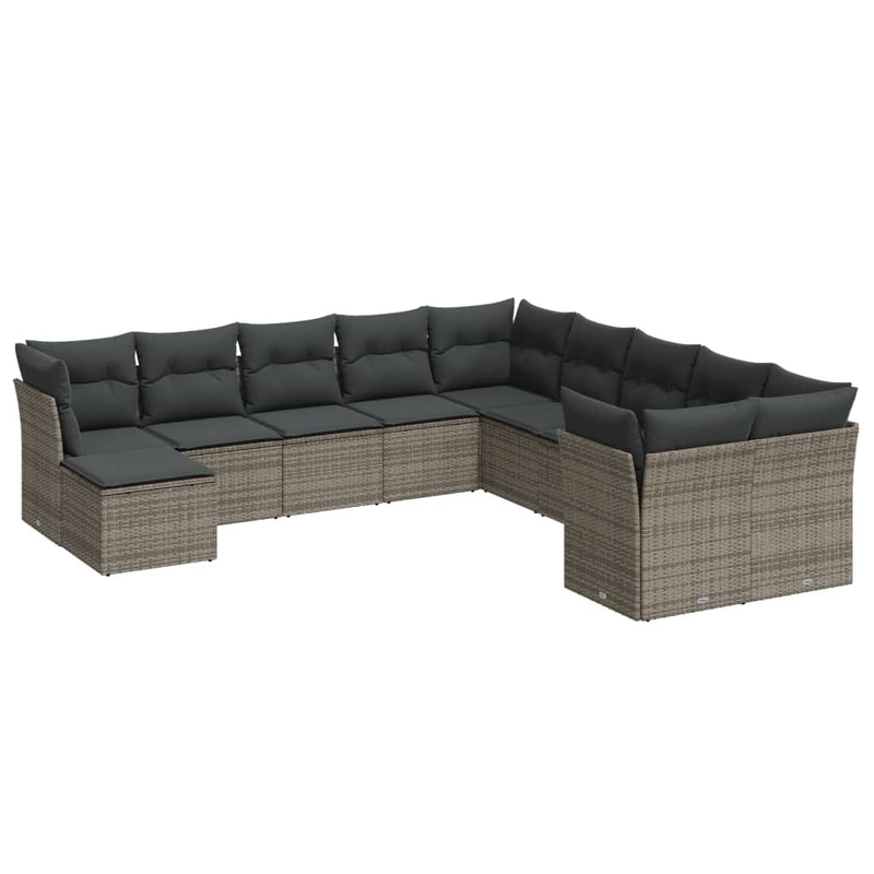 vidaXL 11 Piece Garden Sofa Set with Cushions Grey Poly Rattan