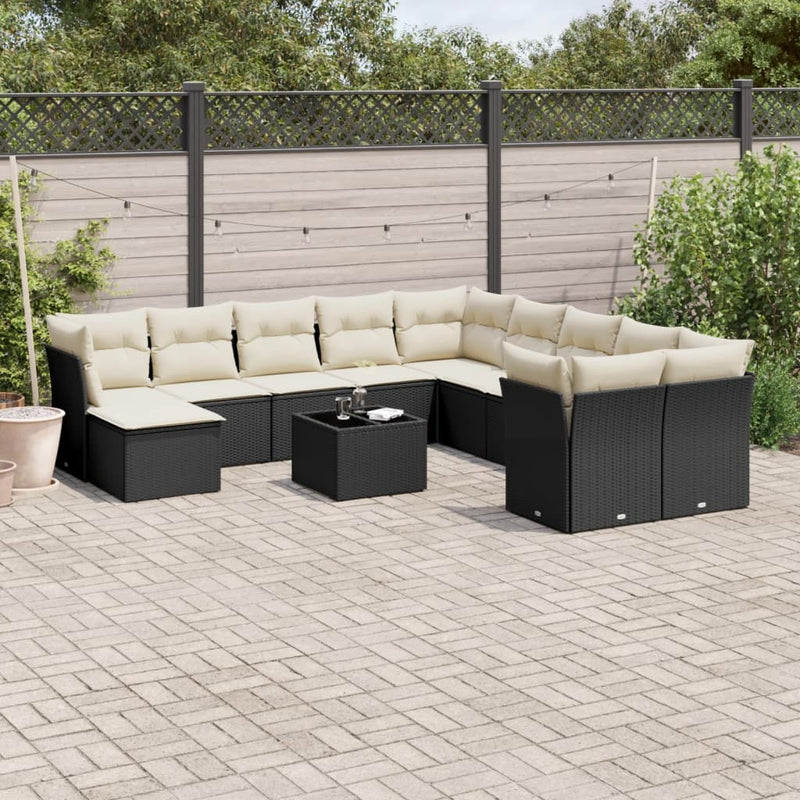 vidaXL 12 Piece Garden Sofa Set with Cushions Black Poly Rattan