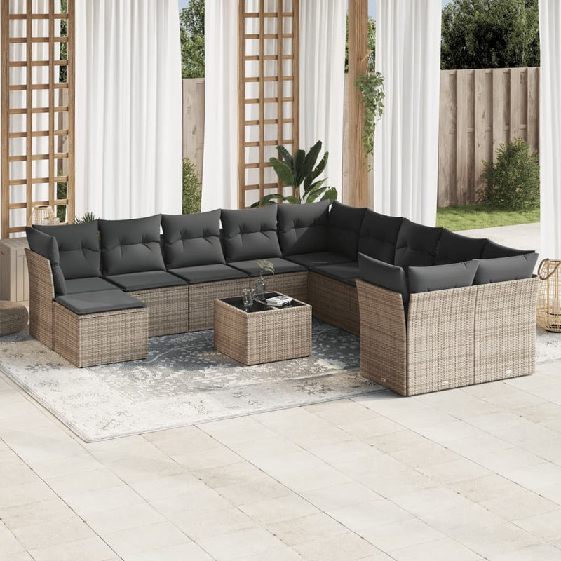 12 Piece Garden Sofa Set with Cushions Grey Poly Rattan