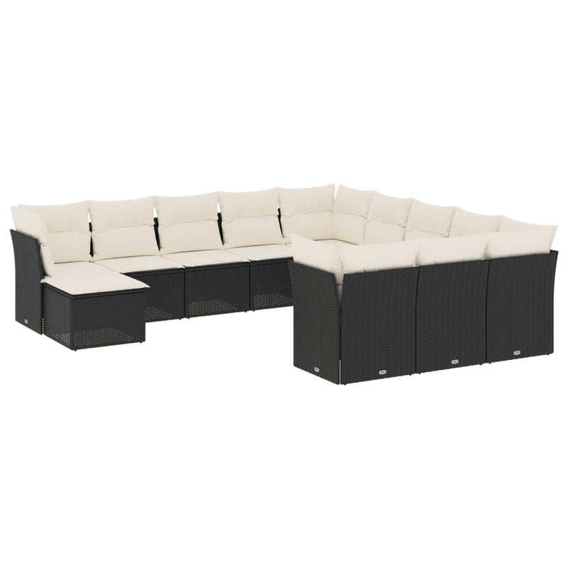 vidaXL 12 Piece Garden Sofa Set with Cushions Black Poly Rattan