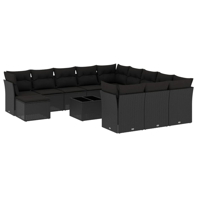 vidaXL 13 Piece Garden Sofa Set with Cushions Black Poly Rattan