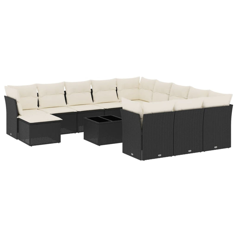 vidaXL 13 Piece Garden Sofa Set with Cushions Black Poly Rattan