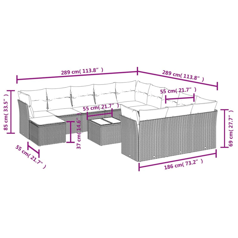 vidaXL 13 Piece Garden Sofa Set with Cushions Black Poly Rattan