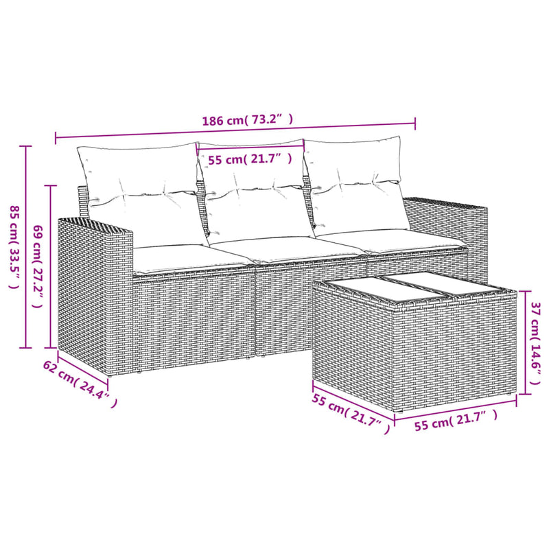 vidaXL 4 Piece Garden Sofa Set with Cushions Black Poly Rattan