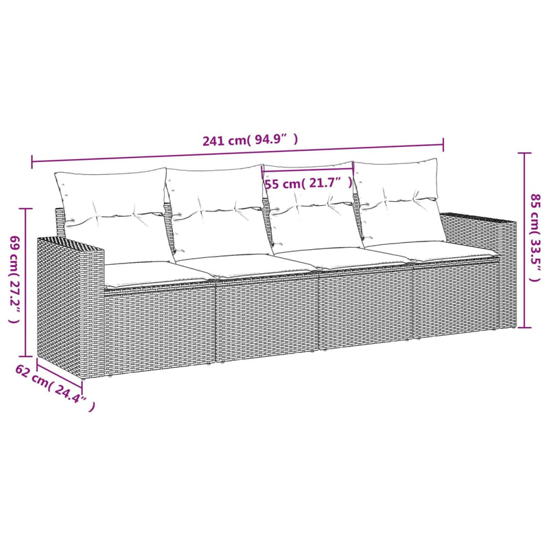 vidaXL 4 Piece Garden Sofa Set with Cushions Grey Poly Rattan