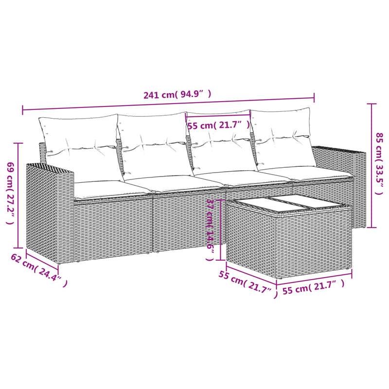 vidaXL 5 Piece Garden Sofa Set with Cushions Black Poly Rattan